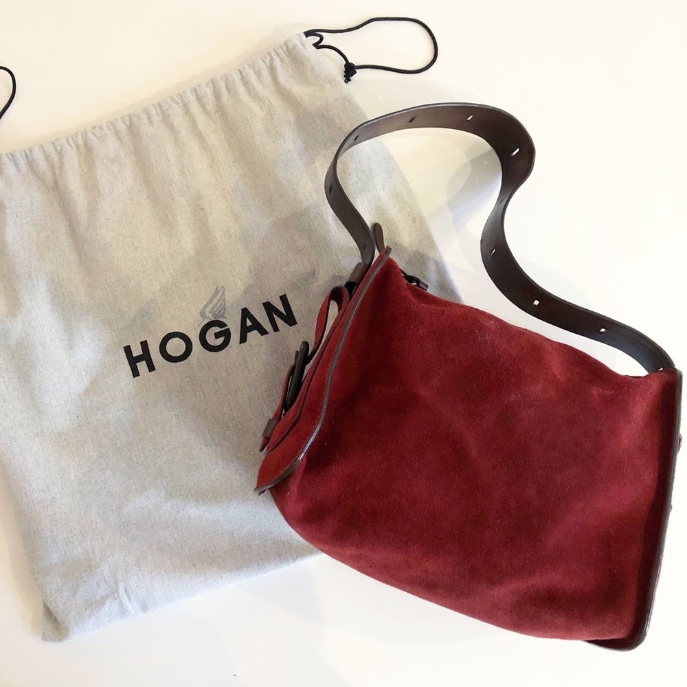 HOGAN Small Suede Bag, Wine/Burgandy